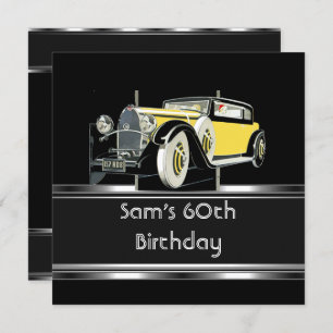 Invitation 60e Anniversaire Fête Black Vintage Car Mans