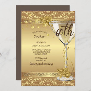 Invitation 60e anniversaire fête Elégant tournois d'or Fleurs