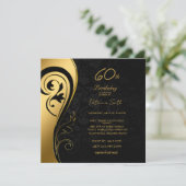 Invitation 60e anniversaire fête Elégante Black & Gold Swirls (Debout devant)