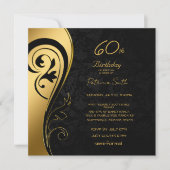 Invitation 60e anniversaire fête Elégante Black & Gold Swirls (Devant)
