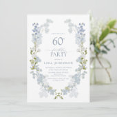 Invitation 60e anniversaire fête élégante Dusty Blue Floral (Debout devant)