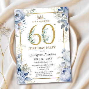 Invitation 60e anniversaire fête élégante Dusty Blue Floral