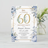Invitation 60e anniversaire fête élégante Dusty Blue Floral (Debout devant)