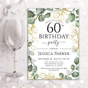 Invitation 60e anniversaire fête Eucalyptus aquarelle