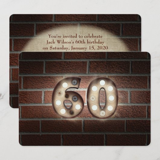 Invitation 60e anniversaire Fête-marquee lumières sur brique (Devant / Derrière)
