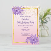 Invitation 60e anniversaire fête rose or violet jardin fleur (Debout devant)