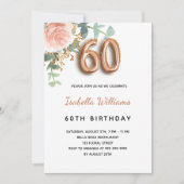 Invitation 60e anniversaire fleuri rose or eucalyptus vert (Devant)