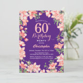 Invitation 60e anniversaire Fleurs florales roses Violet viol (Debout devant)
