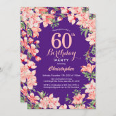 Invitation 60e anniversaire Fleurs florales roses Violet viol (Devant / Derrière)