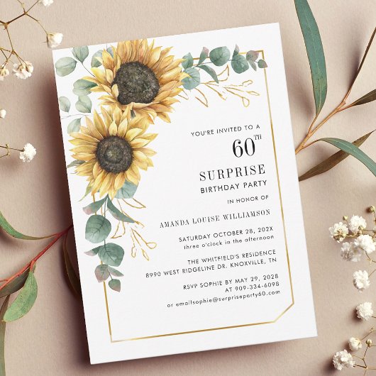 Invitation 60e anniversaire Floral Eucalyptus tournesol moder