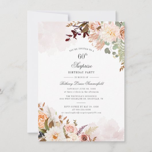 Invitation 60e anniversaire Floral Greenery Party (Devant)