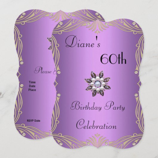 Invitation 60e anniversaire Floral Mauve Pearl Jew (Devant / Derrière)