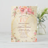 Invitation 60e anniversaire Floral rose Roses Gold Shimmer Pa (Debout devant)