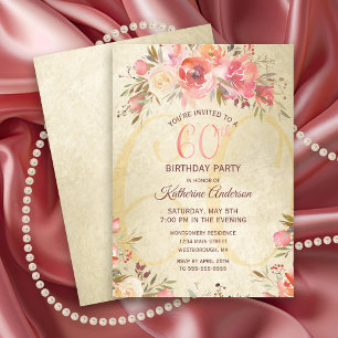 Invitation 60e anniversaire Floral rose Roses Gold Shimmer Pa