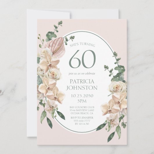 Invitation 60e Anniversaire Floral Tropical (Devant)