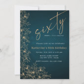 Invitation 60e Anniversaire Floral Turquoise & Or moderne (Devant)