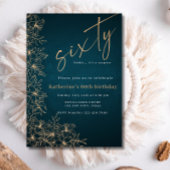 Invitation 60e Anniversaire Floral Turquoise & Or moderne