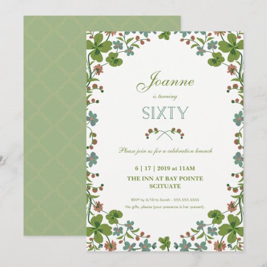 Invitation 60e anniversaire - Floral Vintage Soixa (Devant / Derrière)