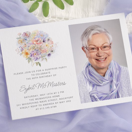 Invitation 60e anniversaire Flower Bouquet Photo Surprise