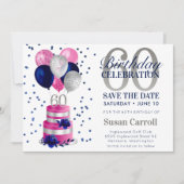 Invitation 60e Anniversaire Gâteau rose Enregistrer la date I (Devant)