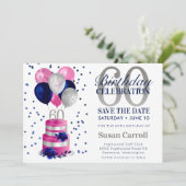 Invitation 60e Anniversaire Gâteau rose Enregistrer la date I (Debout devant)