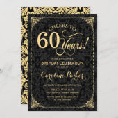 Invitation 60e anniversaire - Gold Black Damask (Devant / Derrière)