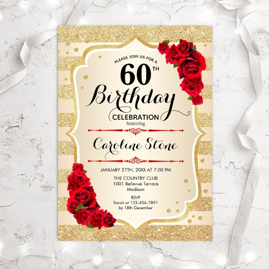 Invitation 60e anniversaire Gold Stripes Rose