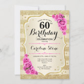Invitation 60e Anniversaire Gold Stripes Roses Rose (Devant)