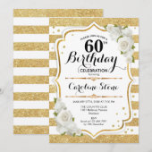 Invitation 60e anniversaire - Gold White Stripes Rose (Devant / Derrière)