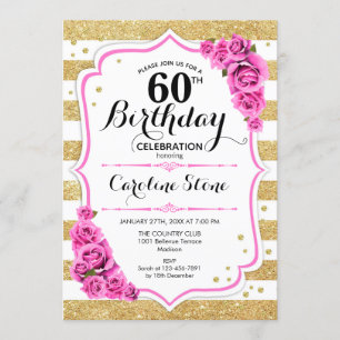Invitation 60e anniversaire - Gold White Stripes rose Roses