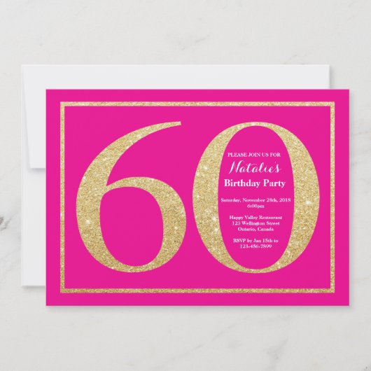 Invitation 60e anniversaire Hot Pink et Parties scintillant o (Devant)