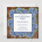 Invitation 60e Anniversaire Hydrangeas Bleu Bois Fête Rustiqu (Devant)