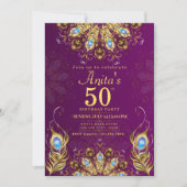 Invitation 60e anniversaire Indien Ethnic Pink Gold Peacock (Devant)