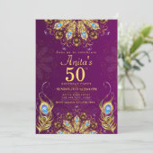 Invitation 60e anniversaire Indien Ethnic Pink Gold Peacock (Debout devant)