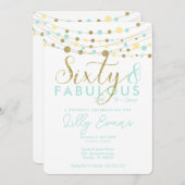 Invitation 60e anniversaire invitation, aqua turquoise et or (Devant / Derrière)