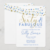Invitation 60e anniversaire invitation, bleu et or, (Devant / Derrière)