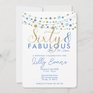 Invitation 60e anniversaire invitation, bleu et or,