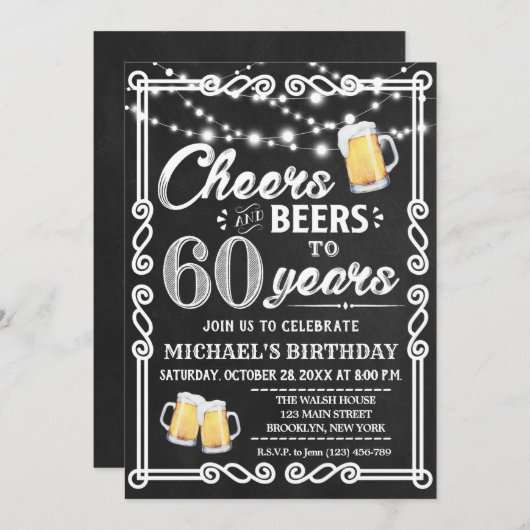 Invitation 60e anniversaire Invitation| Chefs et bières (Devant / Derrière)