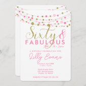 Invitation 60e anniversaire invitation, rose et or (Devant / Derrière)