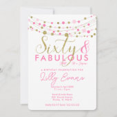 Invitation 60e anniversaire invitation, rose et or (Devant)