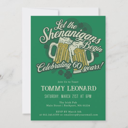 Invitation 60e anniversaire Irish St.Patrick's Day Bière (Devant)