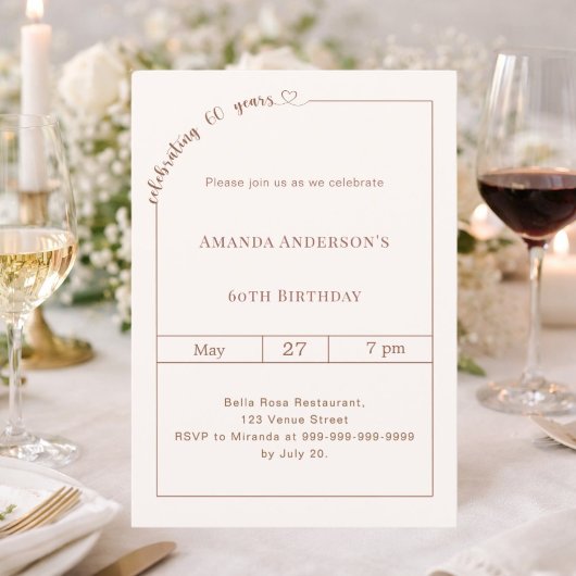 Invitation 60e anniversaire ivoire simple moderne