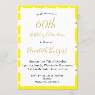 Invitation 60e Anniversaire Jaune Simple Marguerite Or Jalon