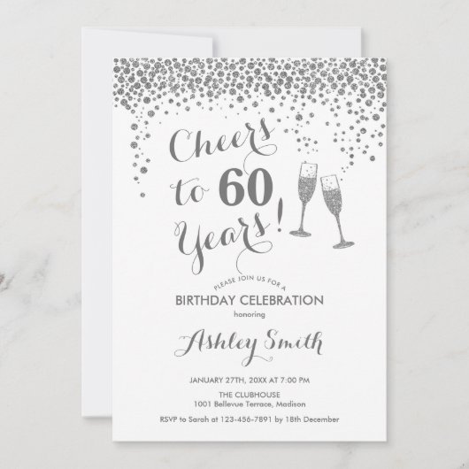 Invitation 60e Anniversaire - Joue À 60 Ans Argent Blanc (Devant)