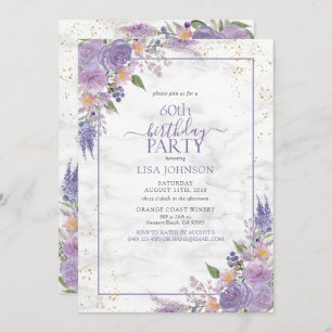 Invitation 60e anniversaire Lavender Lilac Marbre or Botaniqu