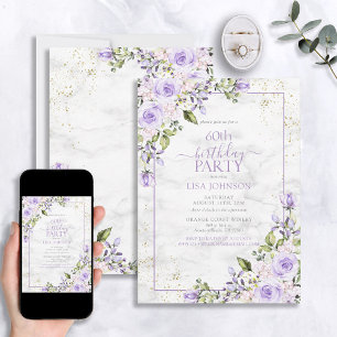 Invitation 60e anniversaire Lilac Lavender Aquarelle Marbre