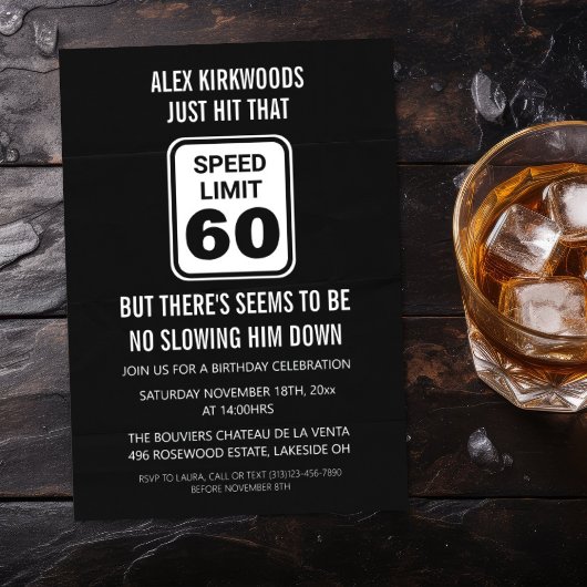 Invitation 60e anniversaire Limite de vitesse 60 Partie