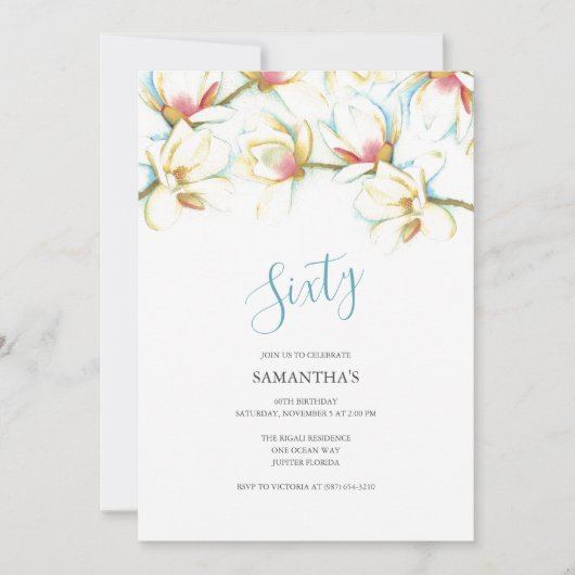 Invitation 60e anniversaire Magnolias blancs (Devant)