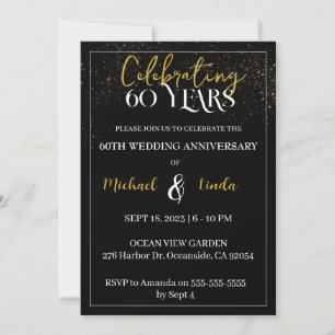 Invitation 60e anniversaire Mariage Black Gold Golden Invitat