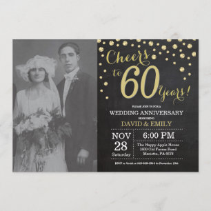 Invitation 60e anniversaire Mariage Chalkboard noir et or